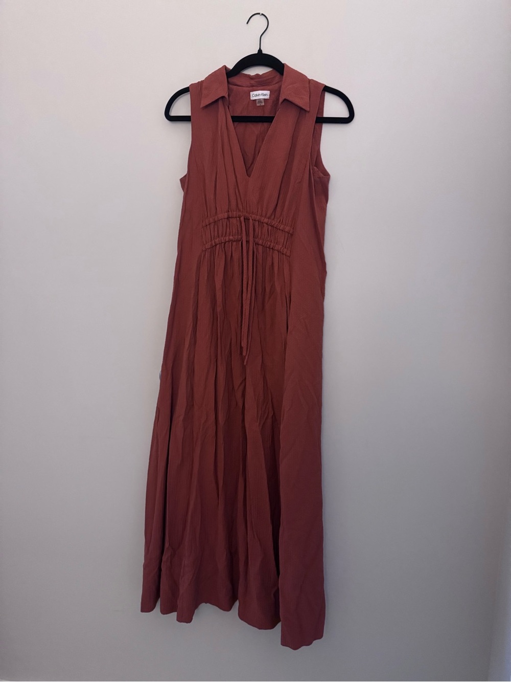 Calvin Klein Rust-Colored Sleeveless V-Neck Maxi Dress